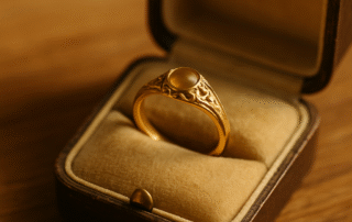 Bijou ancien en or posé dans un écrin éclairé